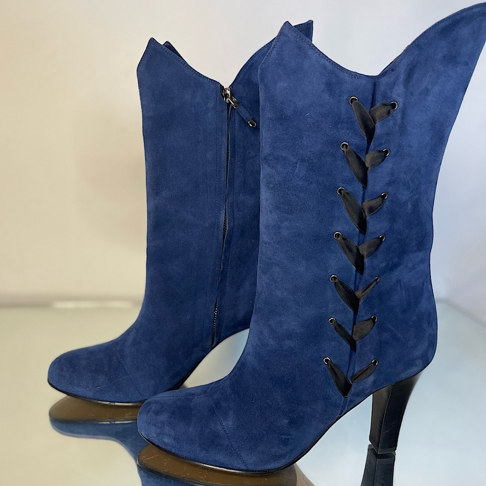 marchez vous blue suede lace up boot